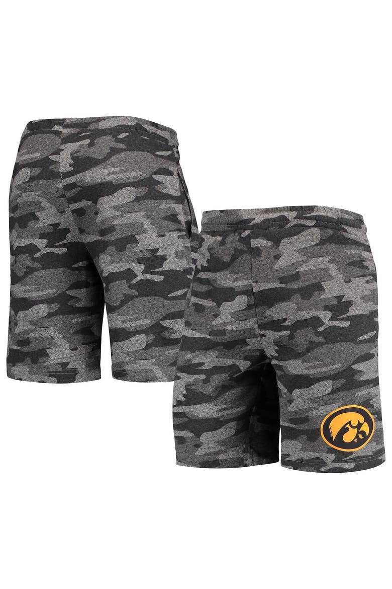 Men's Concepts Sport Charcoal/Gray Iowa Hawkeyes Camo Backup Terry Jam Lounge Shorts, Main, color, Charcoal
