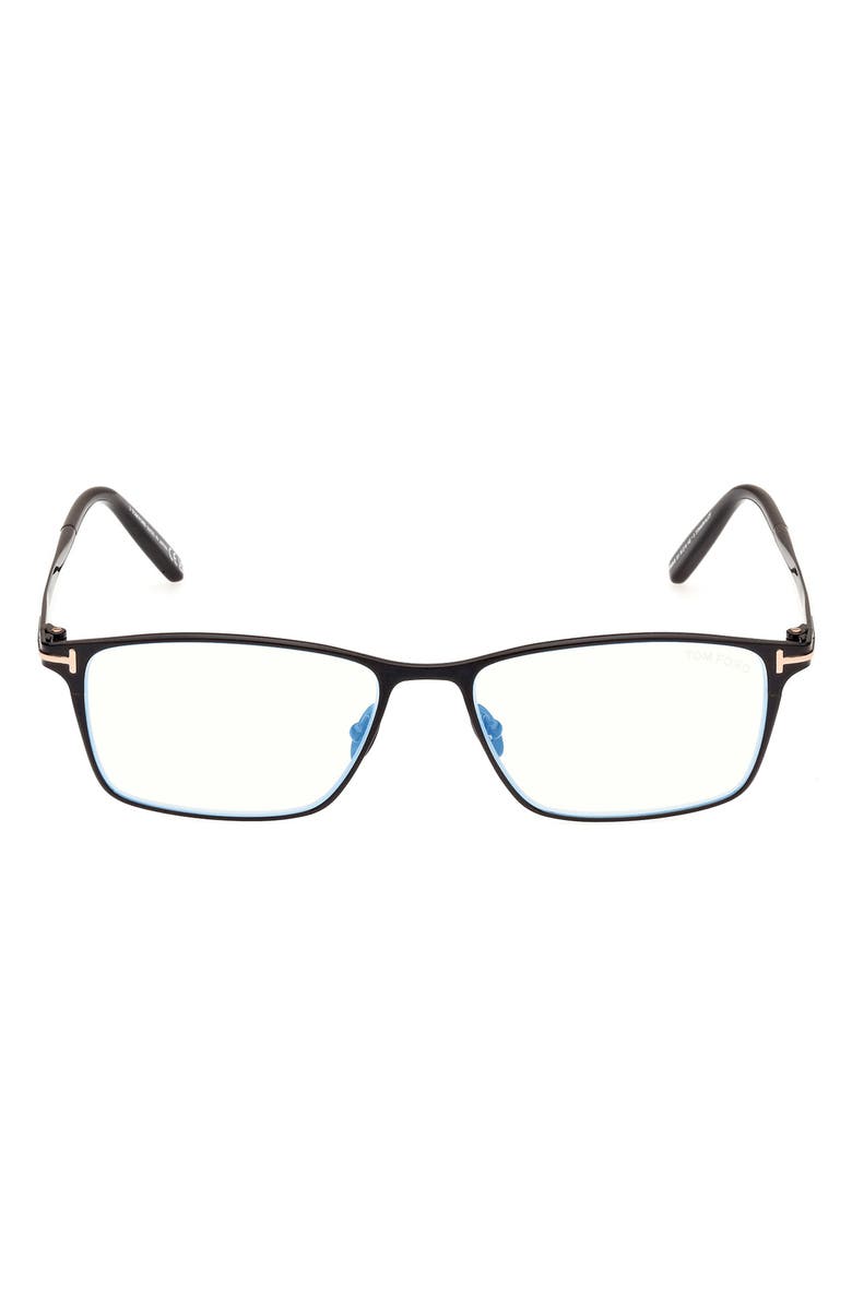 TOM FORD 54mm Rectangular Blue Light Blocking Glasses, Main, color, Black / T Logo / Blue Block