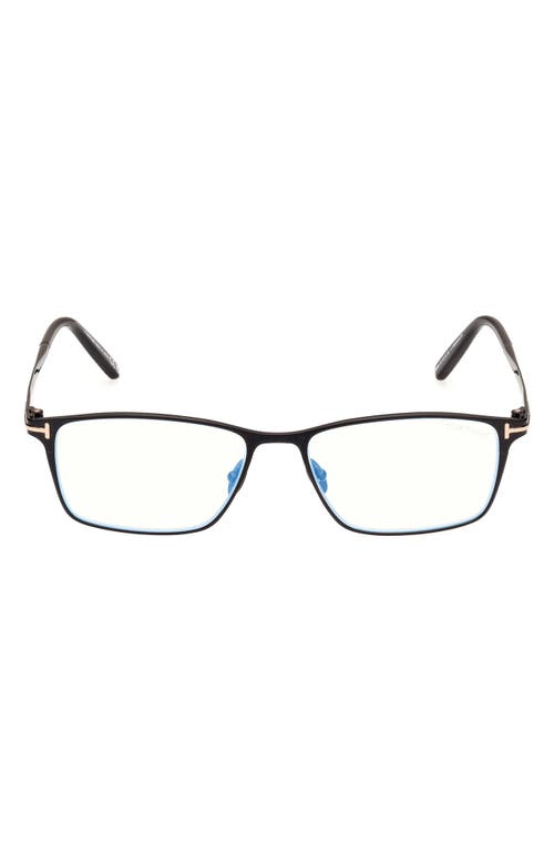 Tom Ford 54mm Rectangular Blue Light Blocking Glasses In Black/t Logo/blue Block