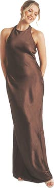 Six Stories Racer Neck Satin Bridesmaid Dress