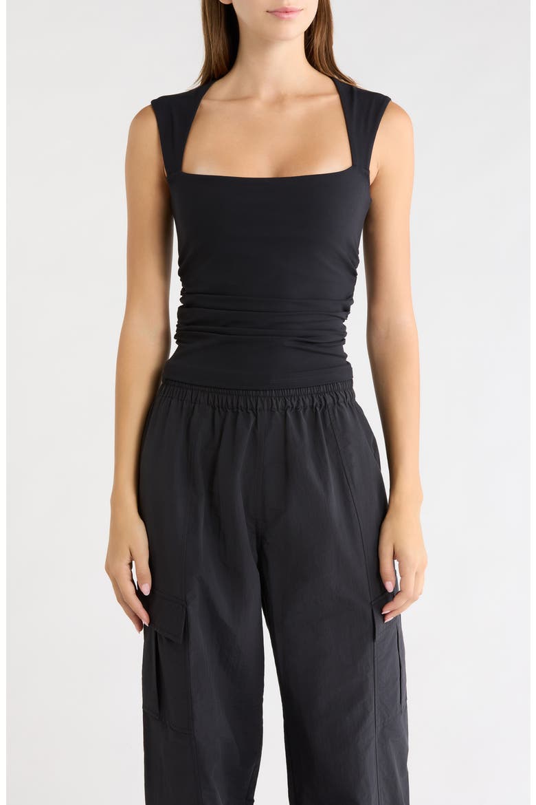 Cloud Square Neck Ruched Performance Tank, Main, color, BLACK