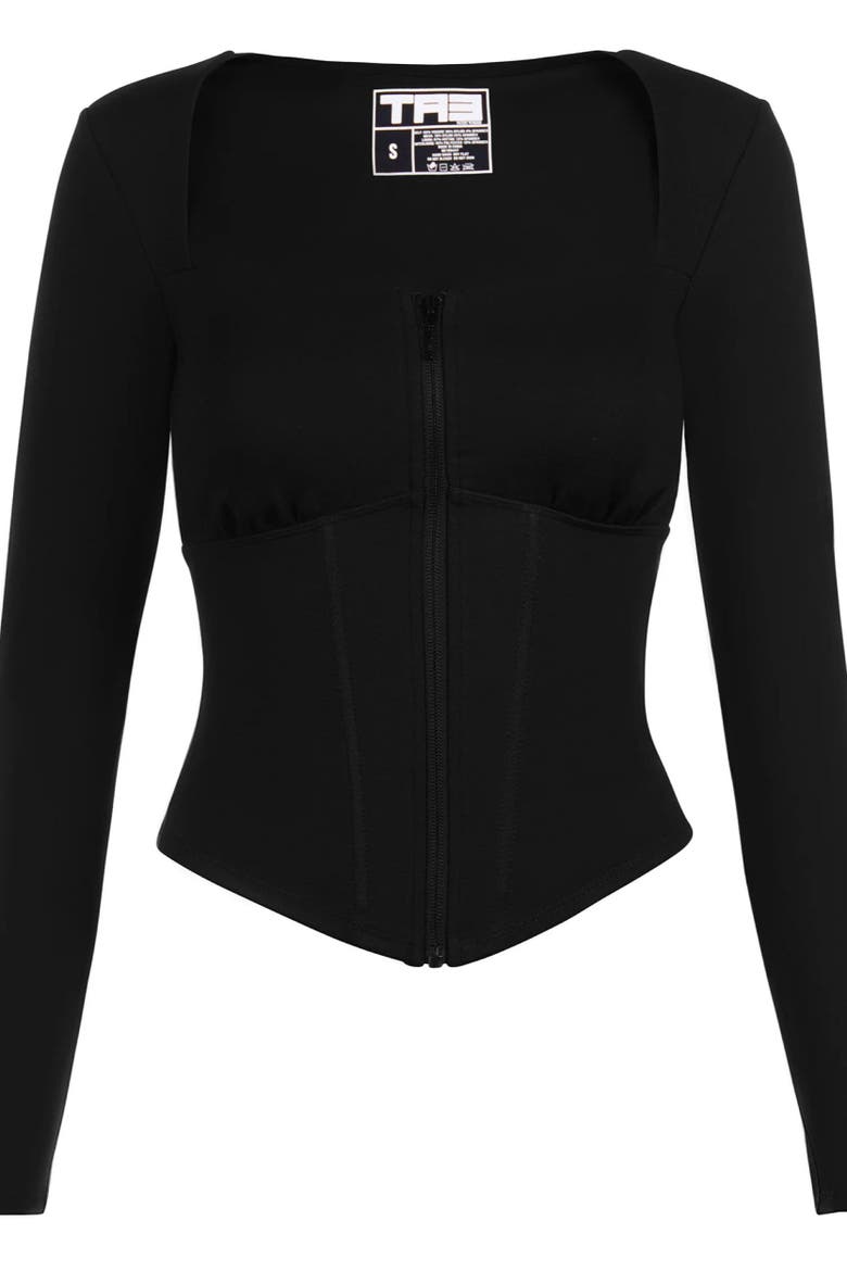 Mega Sculpting Square Neck Long Sleeve Top, Alternate, color, Black