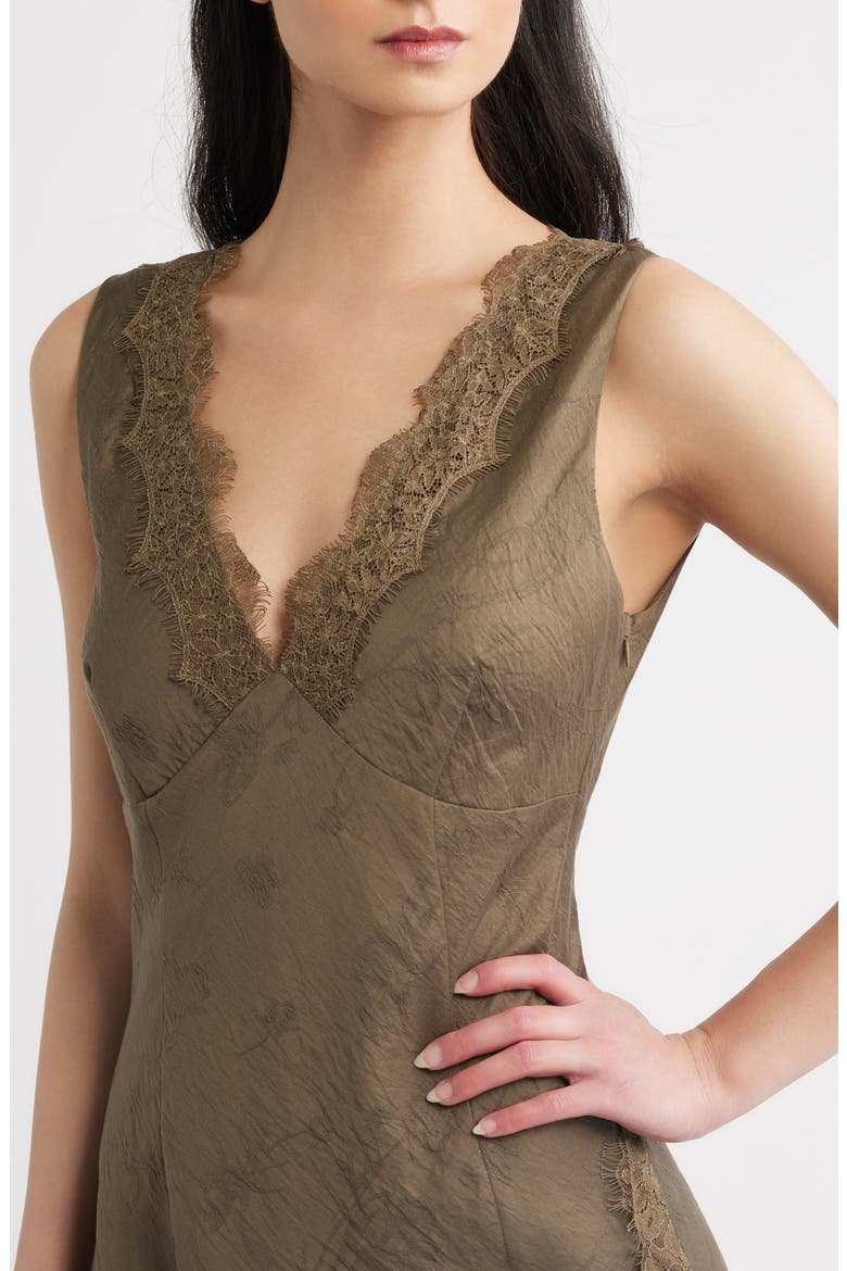 Lace Trim Asymmetrical Hem Dress, Alternate, color, DARK OLIVE