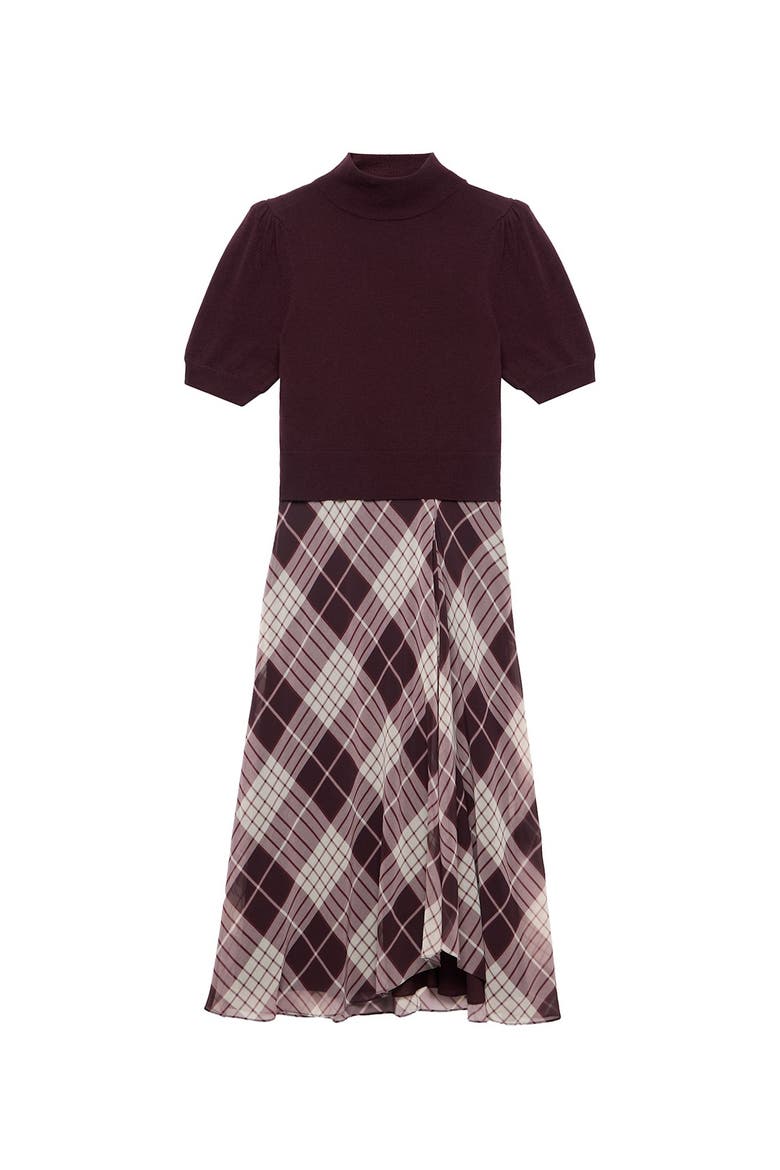 Checked Layered Midi Dress, Alternate, color, Burgundy