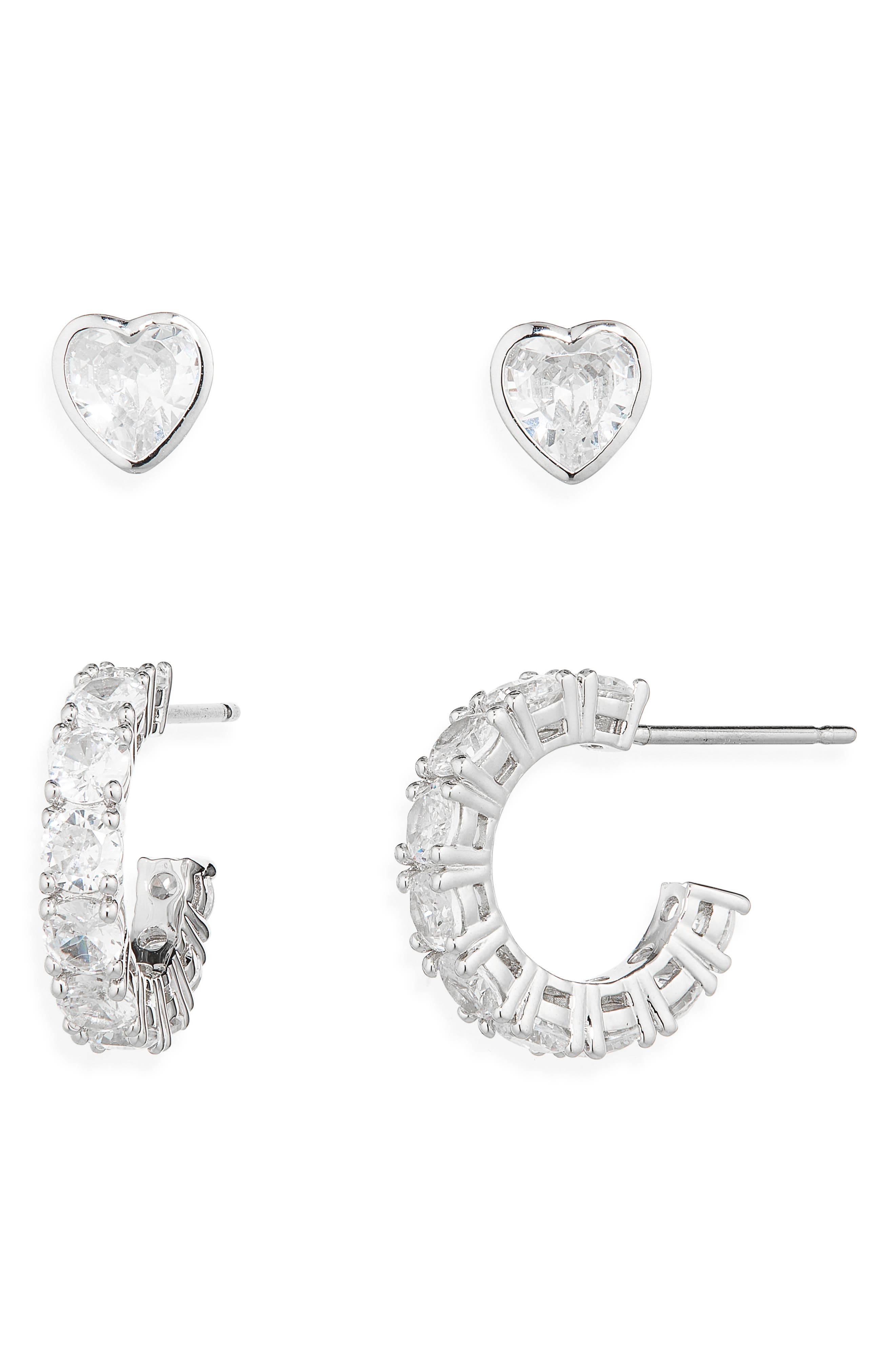 Nadri Serena Heart Stud & Hoop Earrings Set