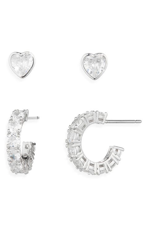 Serena Heart Stud & Hoop Earrings Set