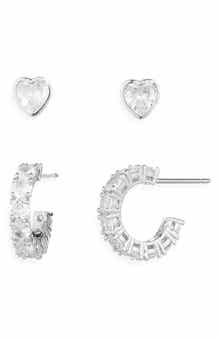 Nadri Serena Heart Stud & Hoop Earrings Set