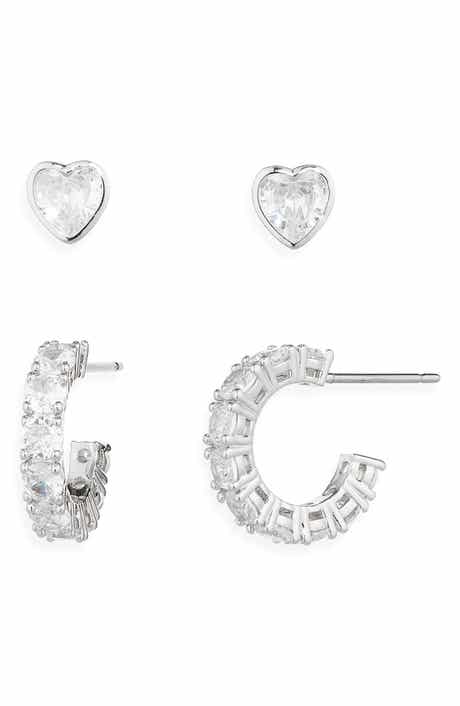 Nadri Serena Heart Stud & Hoop Earrings Set