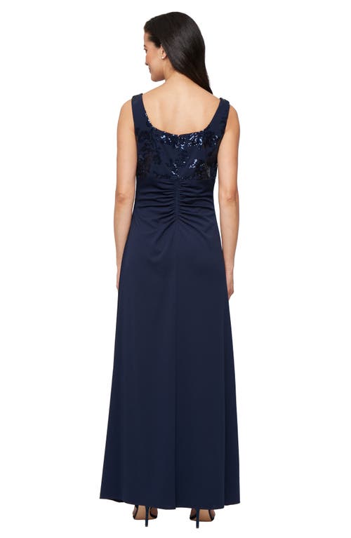 Alex Evenings Sequin Detail Sleeveless Scuba Crepe Gown With Sequin Bolero Jacket In Blue