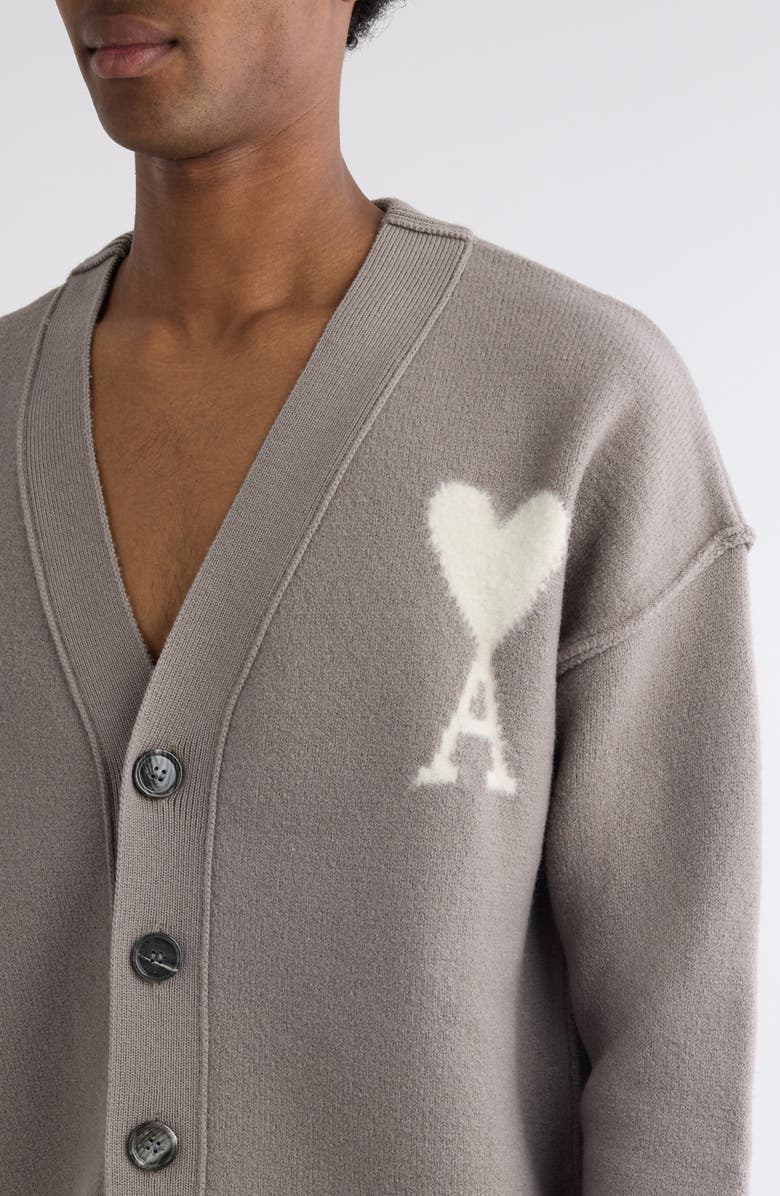 AMI PARIS Ami De Coeur Intarsia Merino Wool Cardigan, Alternate, color, 