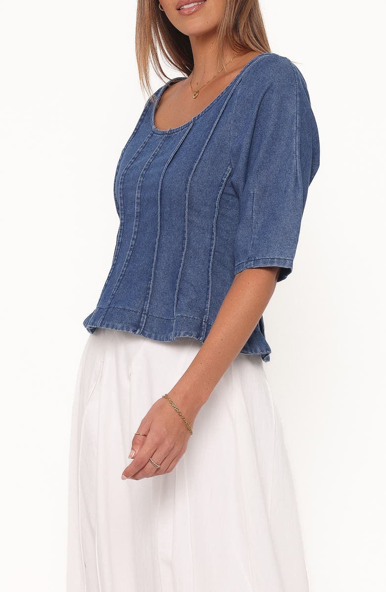Petal & Pup Saylor Puff Sleeve Seamed Peplum Denim Top, Alternate, color, Blue Medium Wash