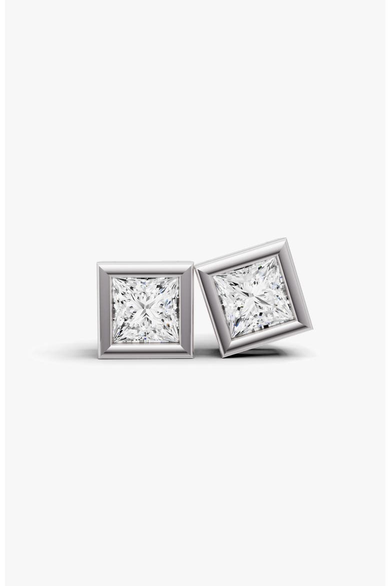 14K Gold Studs 0.75 Carat Earrings Princess Bezel, Main, color, White Gold