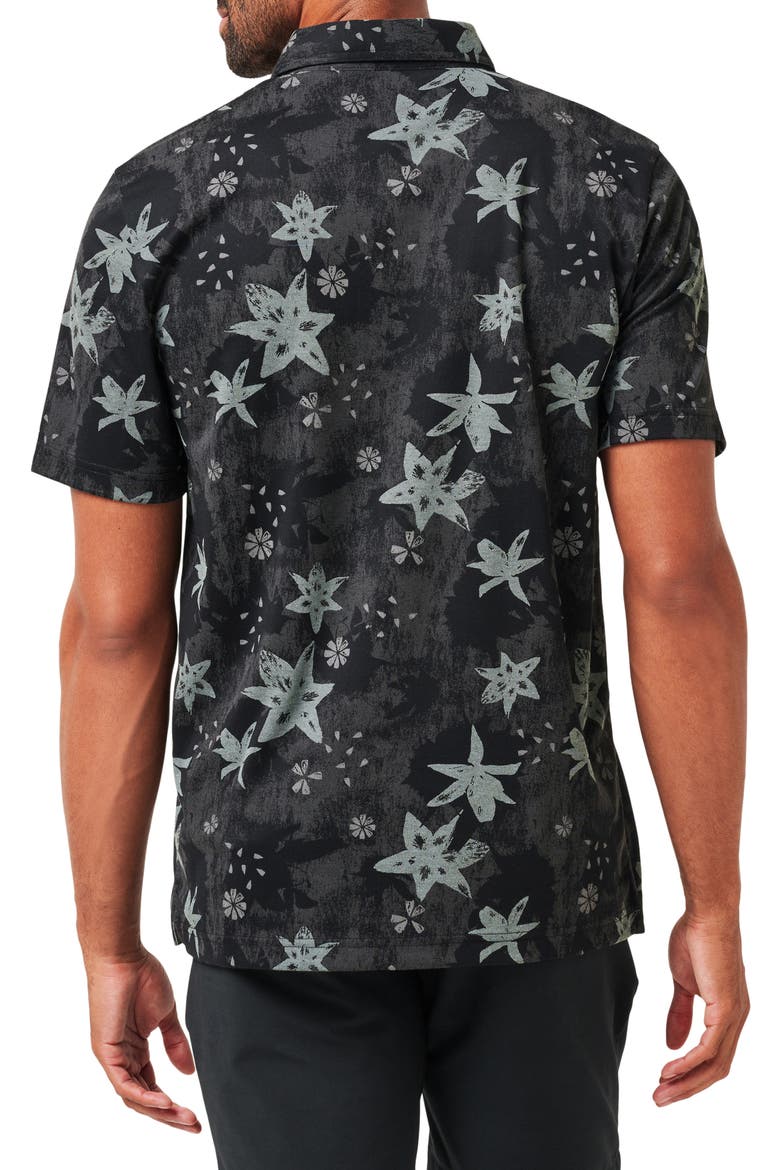 Trek Tide Floral Cotton Blend Piqué Polo, Alternate, color, BLACK