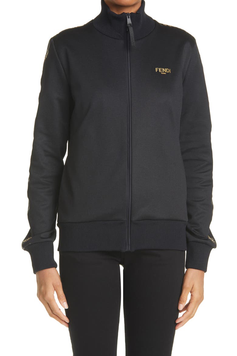 Logo Jersey Piqué Track Jacket, Main, color, BLACK