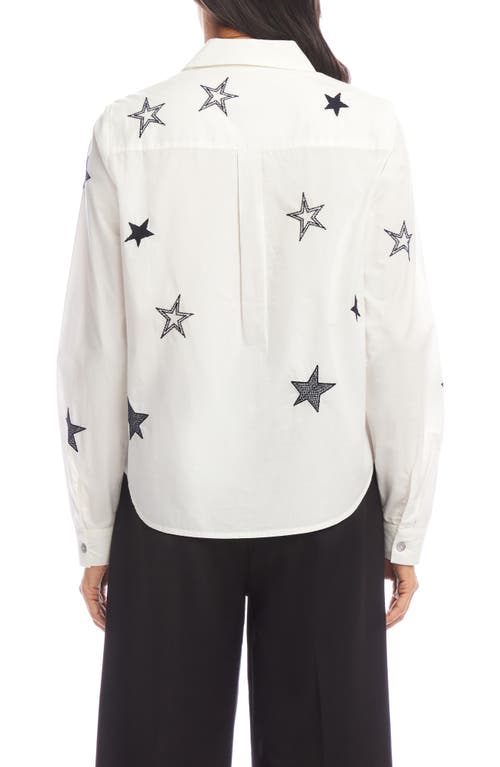 Karen Kane Star Embroidered Cotton Button-up Shirt In White