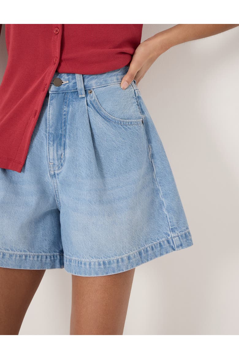 Larissa Pleated Front Denim Shorts, Alternate, color, Light Blue Authentic