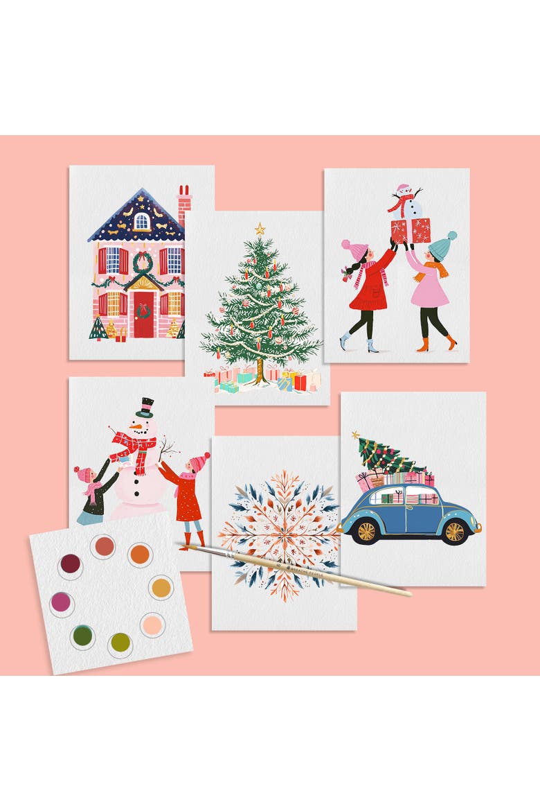 Holiday Watercolor Postcard Kit, Alternate, color, paper white