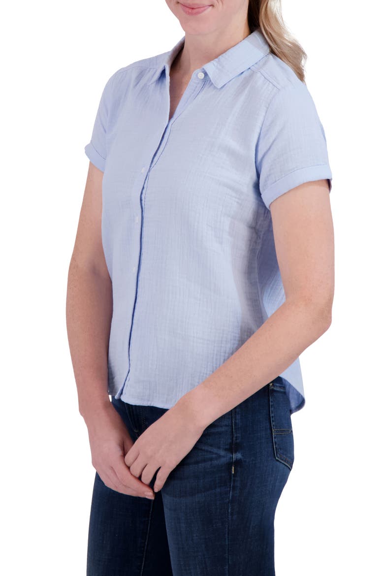 Short Sleeve Cotton Gauze Button-Up Shirt, Alternate, color, CHAMBRAY BLUE