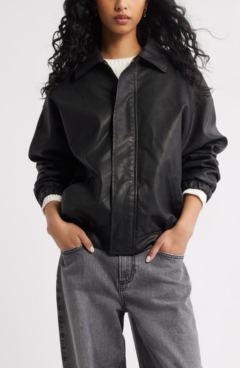 BP. Oversize Faux Leather Jacket, Alternate, color, Black