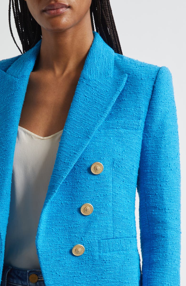 L'AGENCE Brooke Double Breasted Crop Cotton Blend Blazer, Alternate, color, Dresden Blue/ Gold Chain