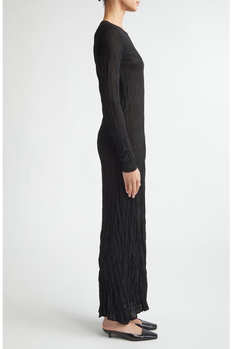 Crinkled Long Sleeve Column Sweater Dress, Alternate, color, BLACK