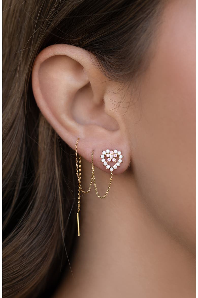 Heartstring Cubic Zirconia Threader Earrings, Alternate, color, GOLD