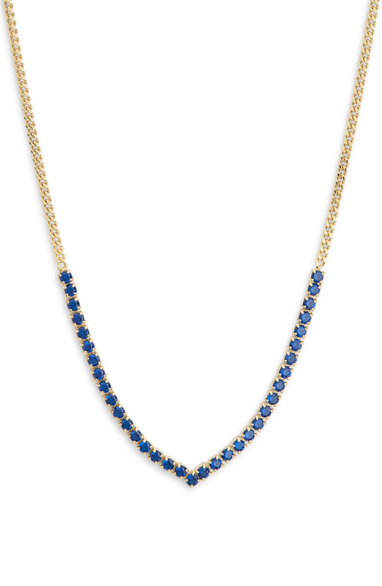 MESHMERISE Colorful Crystal V-Front Chain Necklace, Main, color, Yellow/Blue