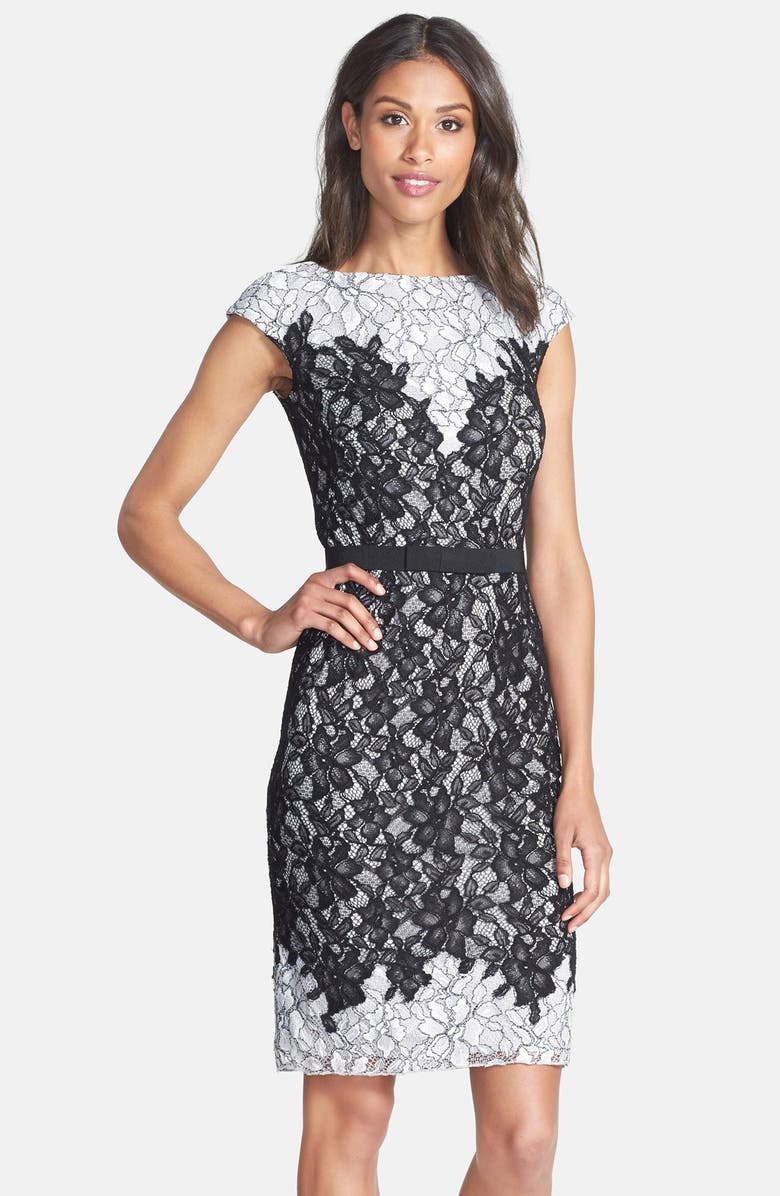 Tadashi Shoji Two-Tone Lace Sheath Dress, Main, color,