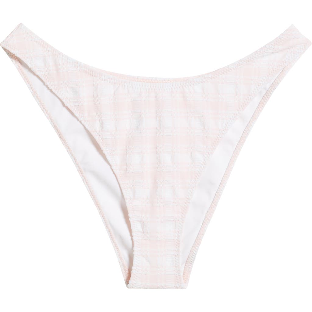 Pacsun Fiona Plaid High Leg Scoop Bikini Bottoms In Light Pink White Plaid