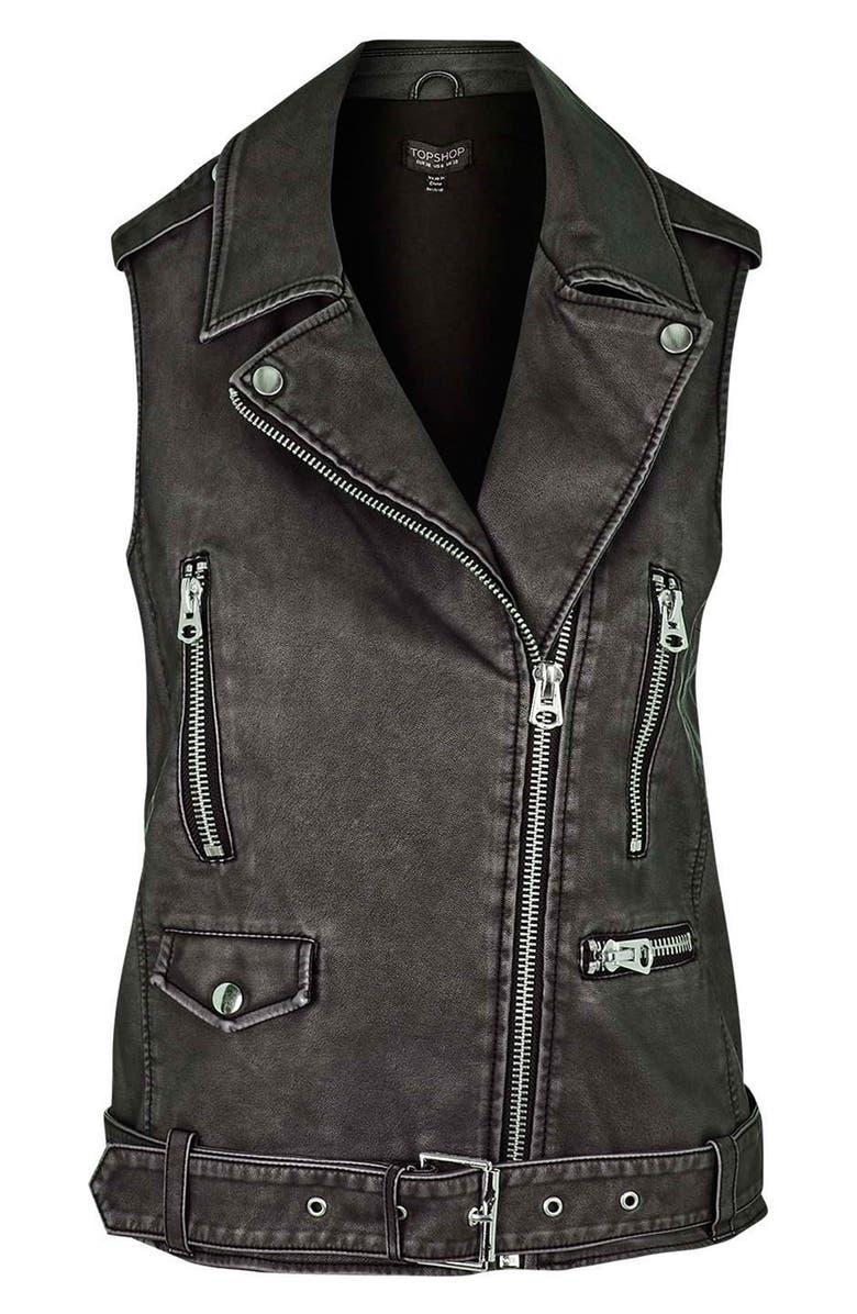 Topshop 'Sylvia' Faux Leather Moto Vest, Alternate, color,