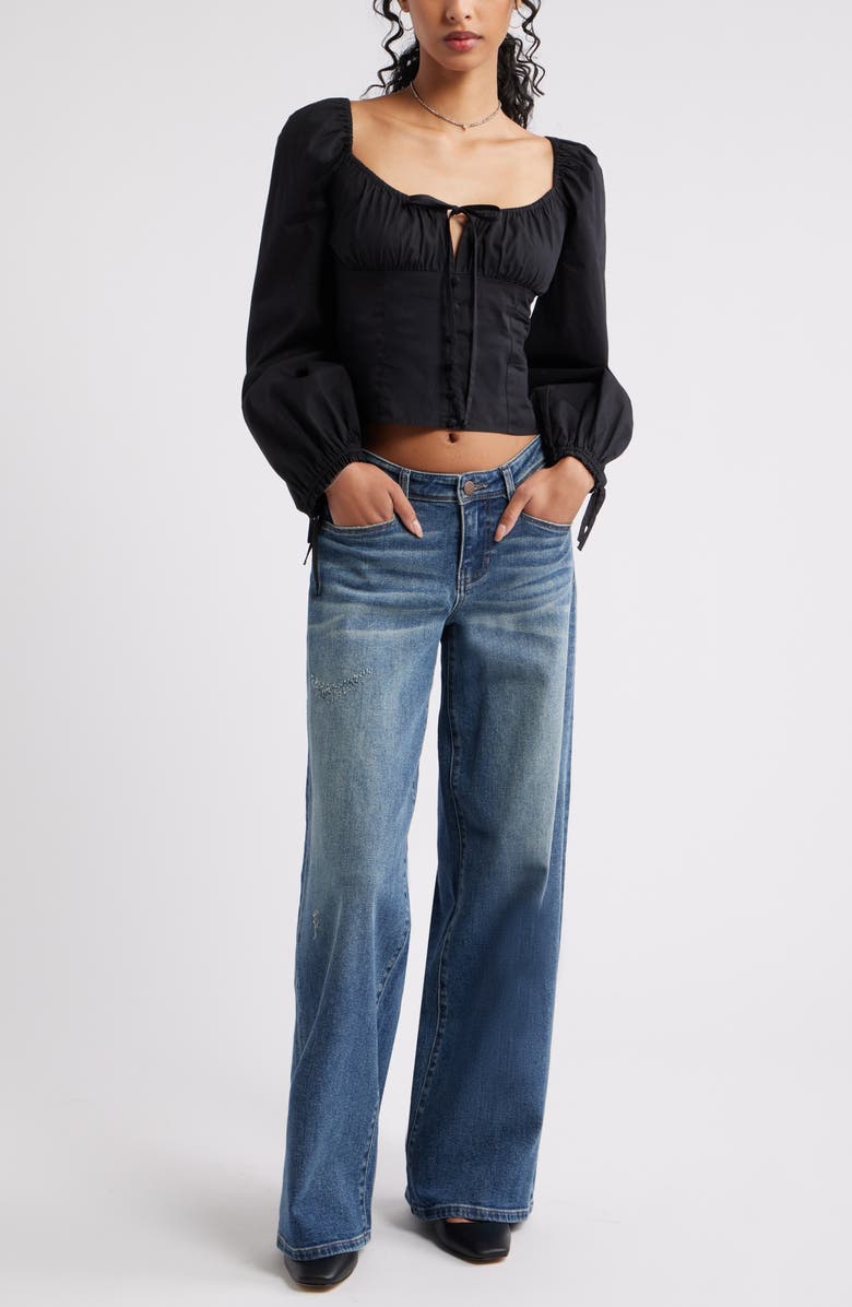 BP. Long Sleeve Corset Cotton Crop Top, Alternate, color, Black