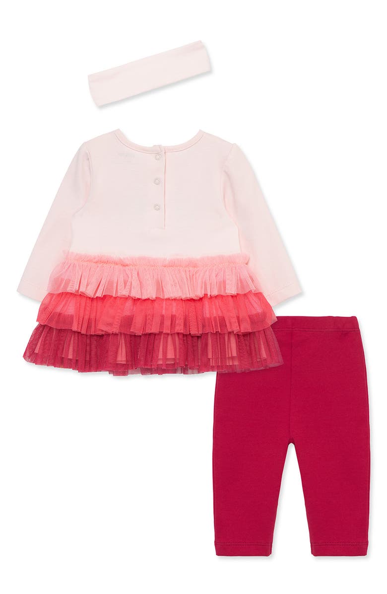 Little Me Fan Floral Ruffle Top, Leggings & Headband Set, Alternate, color, 