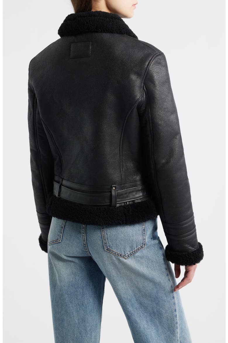 Leather Jacket with Genuine Shearling Trim, Alternate, color, BLACK