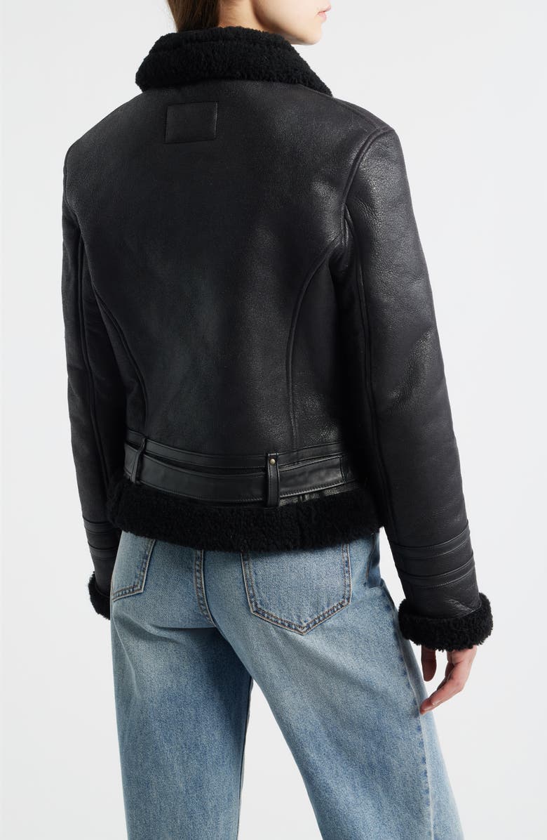 Frye Leather Jacket with Genuine Shearling Trim, Alternate, color, Black
