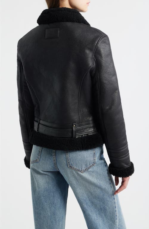 Frye Leather Jacket With Genuine Shearling Trim In Black
