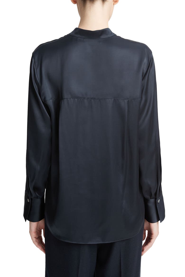 Band Collar Satin Button-Up Shirt, Alternate, color, COASTAL