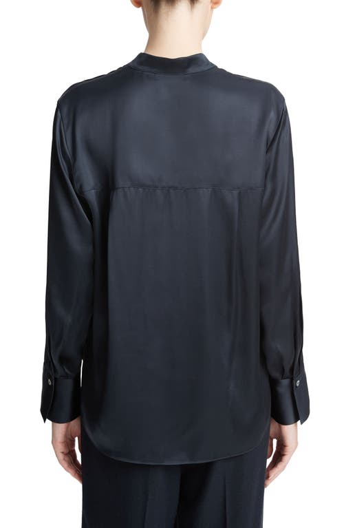 Vince Band Collar Satin Button-up Shirt In Blue