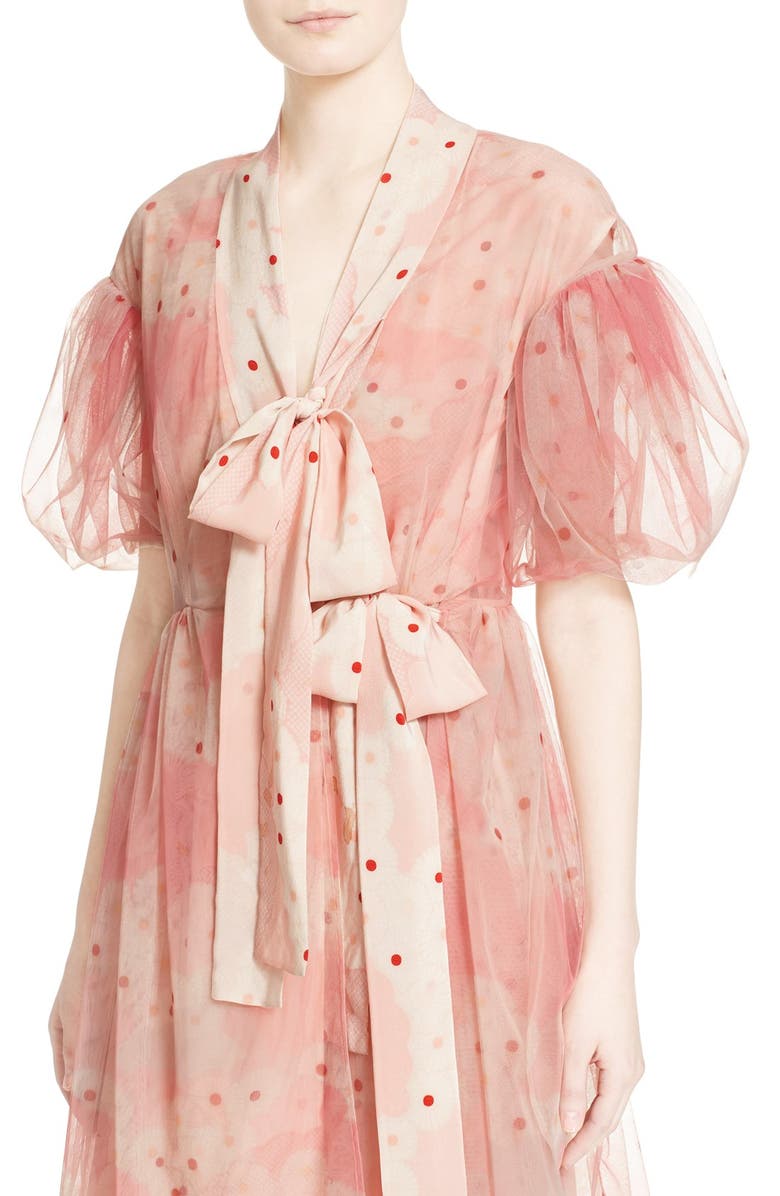 Simone Rocha Print Tulle Kimono Wrap Dress, Alternate, color,