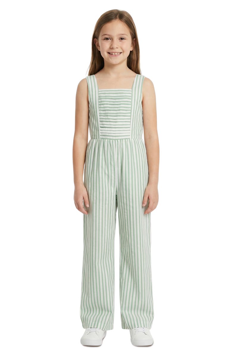 Hayden Girls Kids' Striped Smocked Jumpsuit, Main, color, Sage