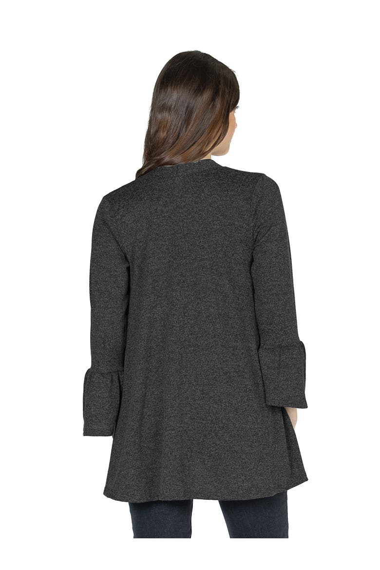 Womens Knit Three Quarter Bell Sleeve Open Cardigan, Alternate, color, Black