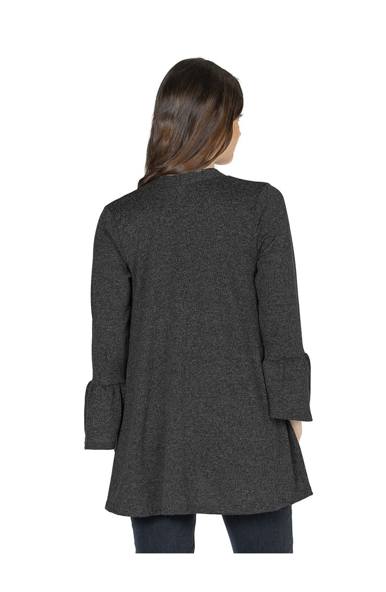 24seven Comfort Apparel Womens Knit Three Quarter Bell Sleeve Open Cardigan, Alternate, color, Black