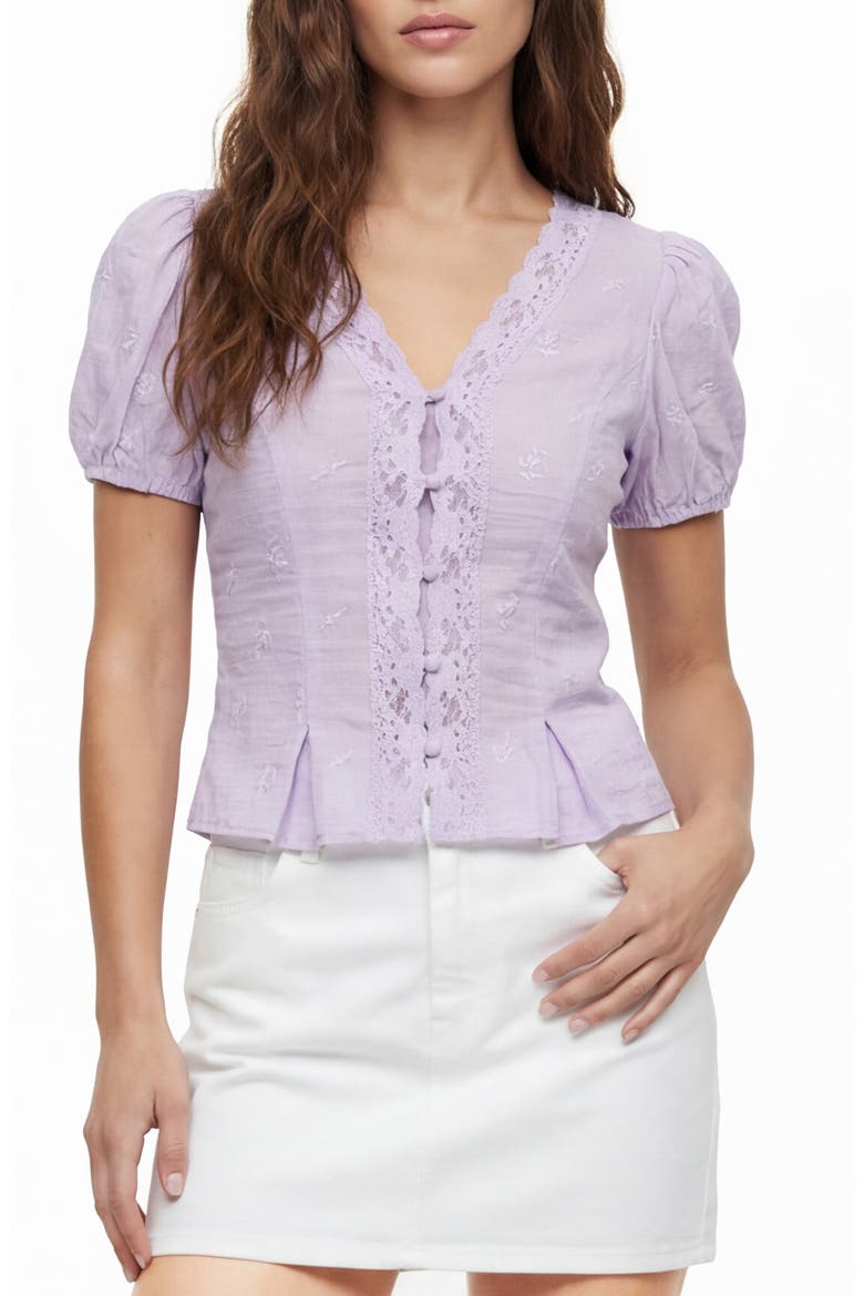 Frenchie Embrodiered Button-Up Top, Main, color, SCENTED LAVENDER