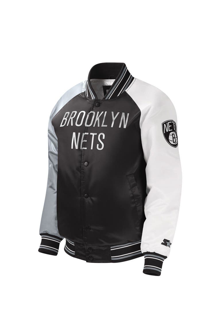 Youth Starter Black Brooklyn Nets Raglan Full-Snap Varsity Jacket, Alternate, color, Black