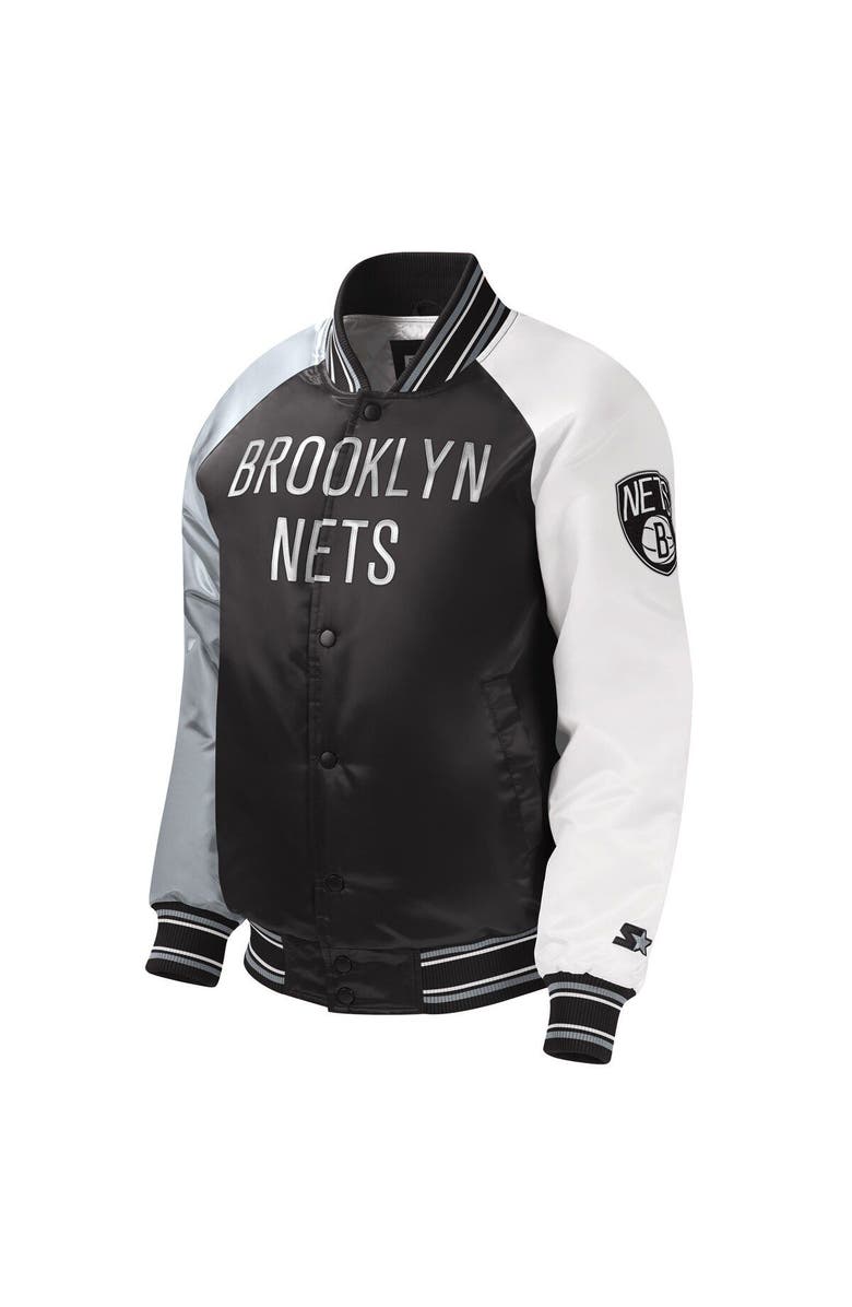 STARTER Youth Starter Black Brooklyn Nets Raglan Full-Snap Varsity Jacket, Alternate, color, Black