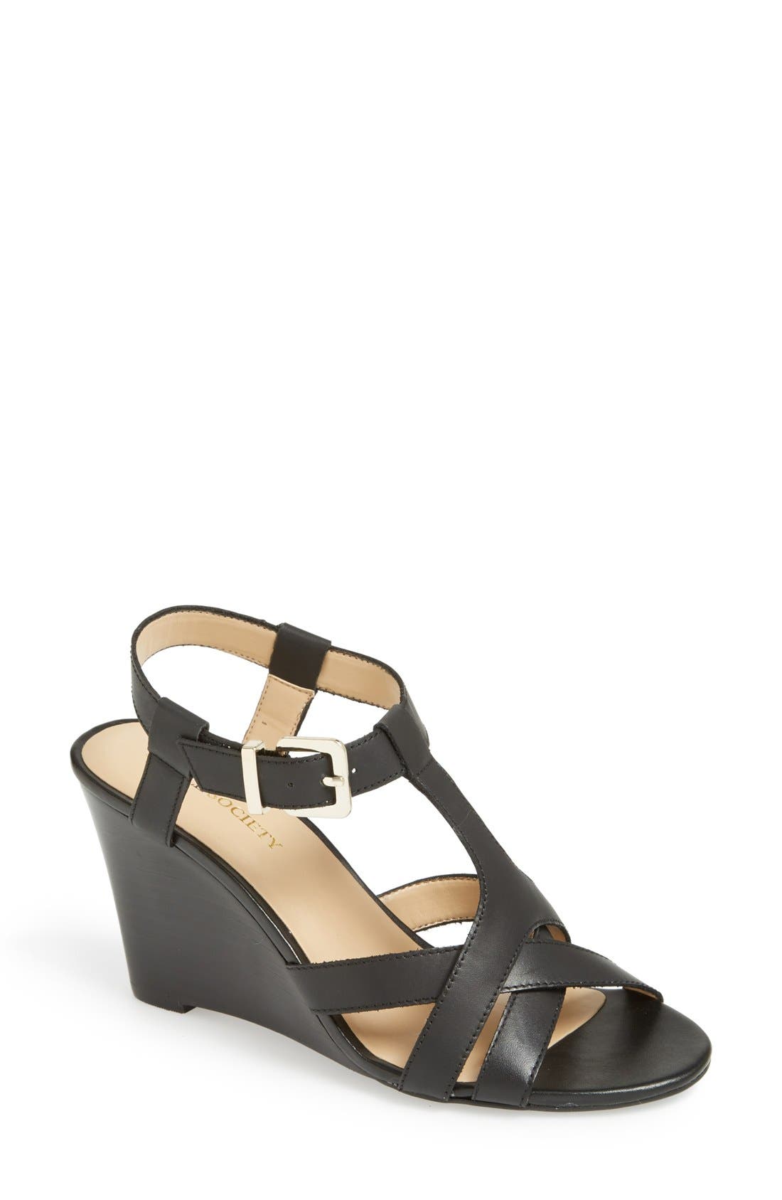 'Metsey' Wedge Sandal, Main, color, BLACK