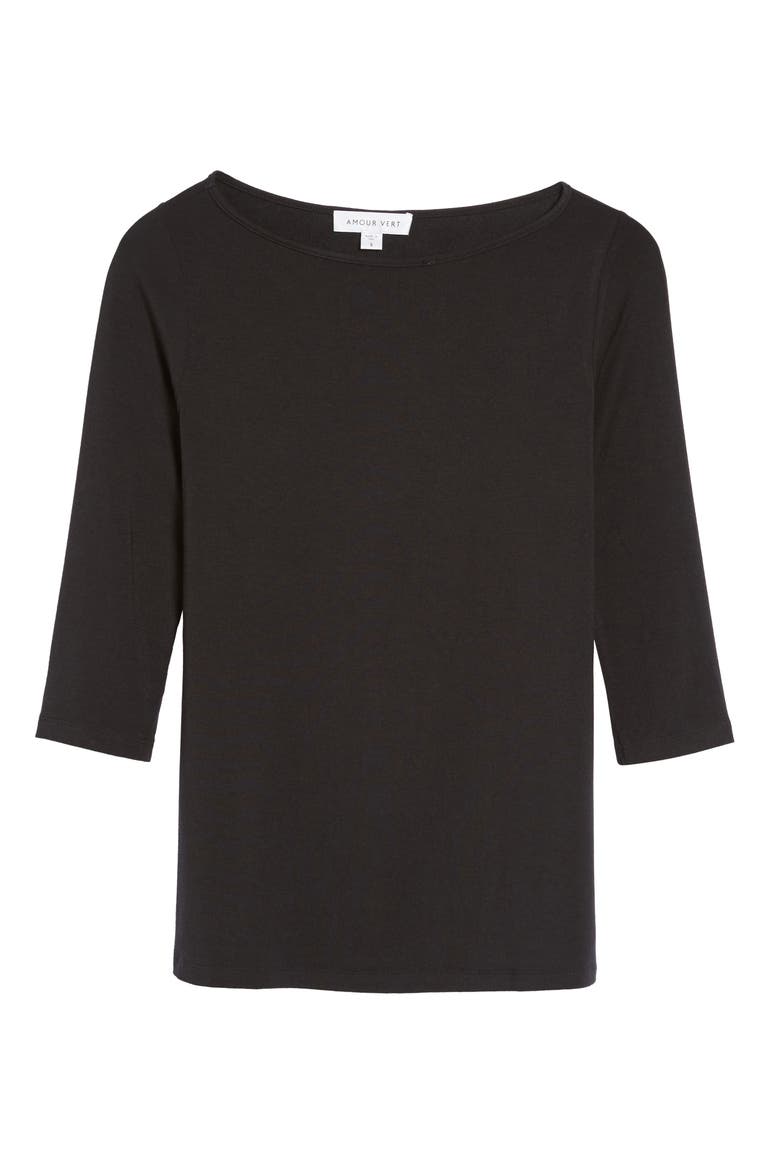 Francoise Stretch Jersey Top, Alternate, color, BLACK