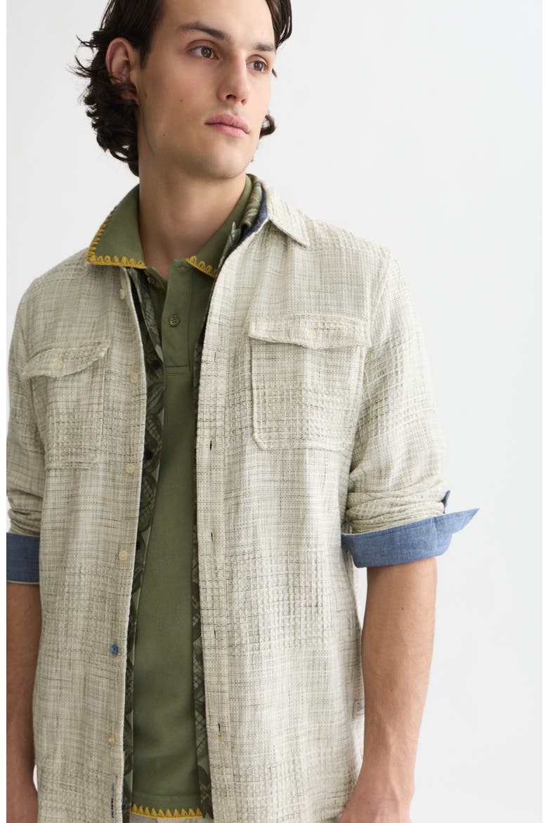 Woven Waffle Button-Up Shirt, Alternate, color, OIL GREEN