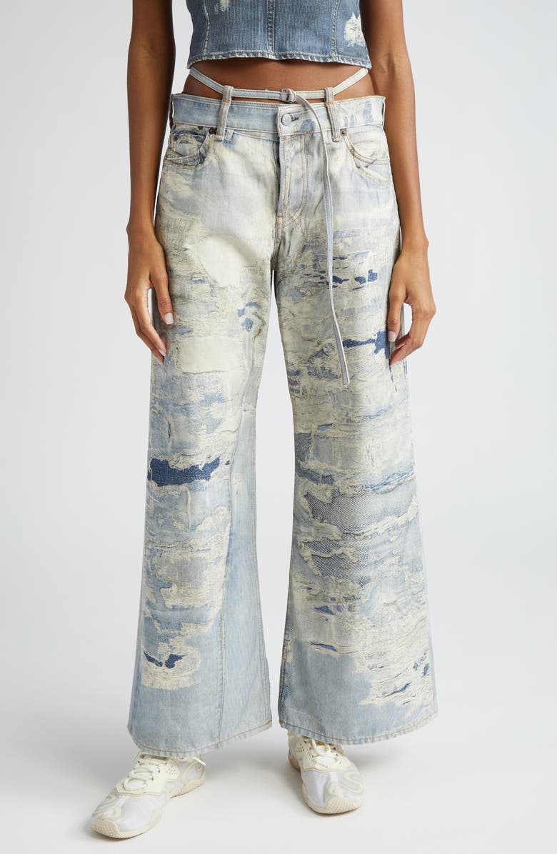 Acne Studios Rip & Repair Denim Wide Leg Jeans, Main, color, 