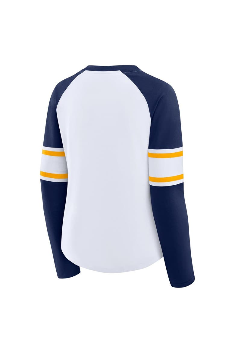 Women's Fanatics White/Navy Milwaukee Brewers Blitz Package Raglan Lace-Up V-Neck Long Sleeve T-Shirt, Alternate, color, White