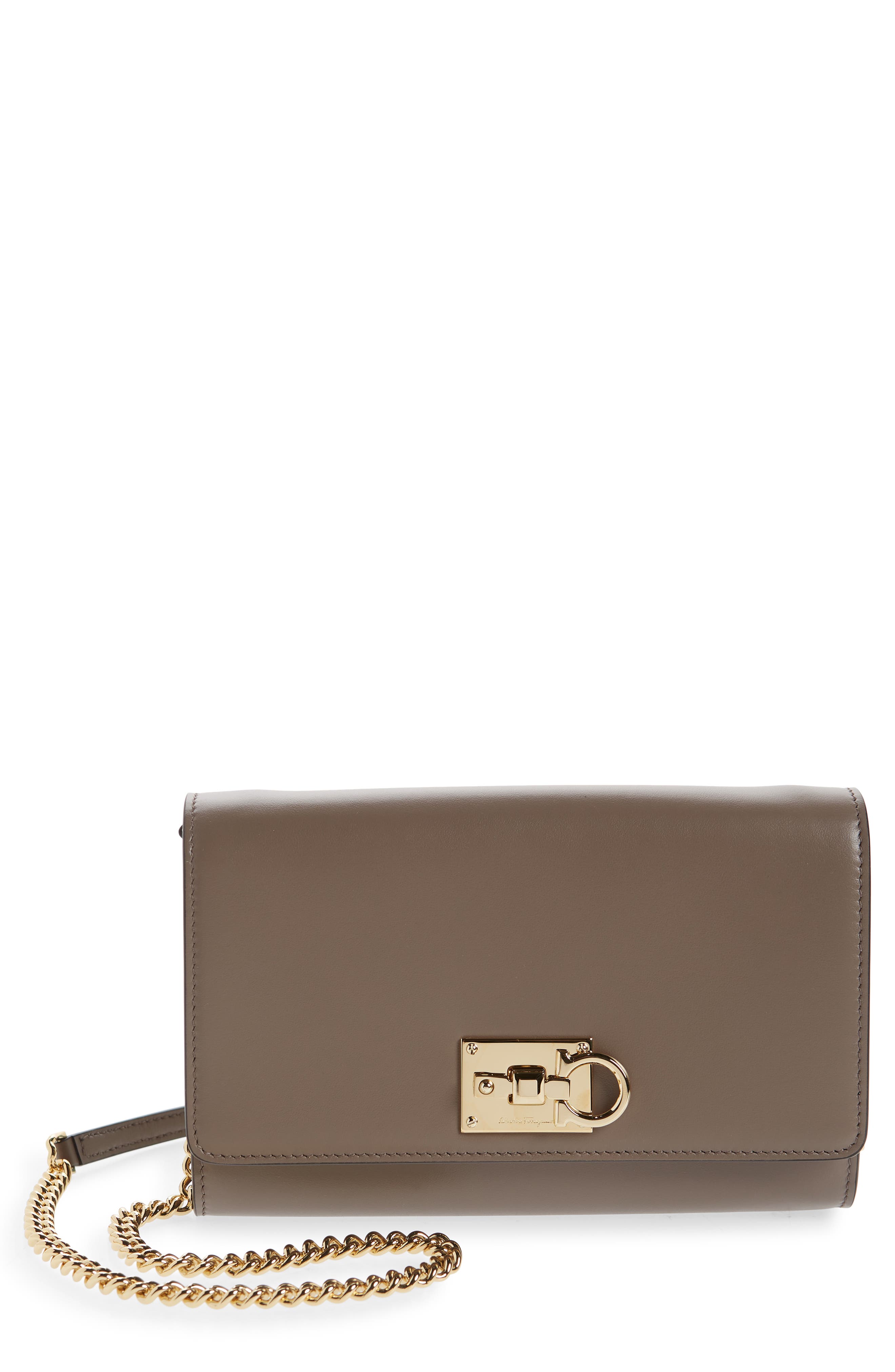 Salvatore Ferragamo The Studio Leather Wallet on a Chain, Main, color, CARAWAY SEED